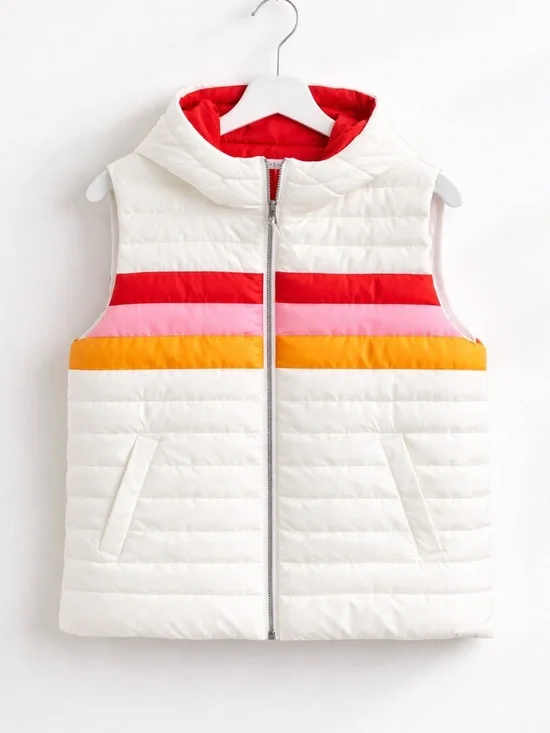Sundance Dandelion Puffer Vest Cream with Red, Pink & Yellow Stripes Size Large - Picture 4 of 7